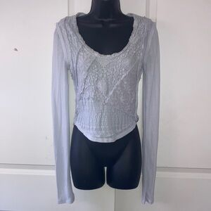 FREE PEOPLE Unique Racer Back Sexy Form Fitting Stretch Knit Top Smoky Blue S